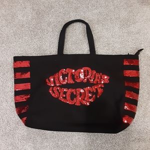 Victoria's Secret Large Black Tote Red Sequin